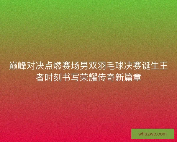 巅峰对决点燃赛场男双羽毛球决赛诞生王者时刻书写荣耀传奇新篇章